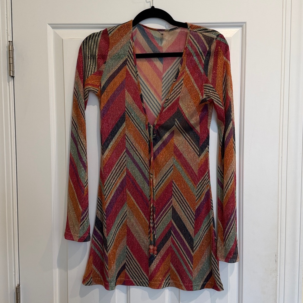 Devon Windsor Multicolor Chevron Long Sleeve Sheer Coverup